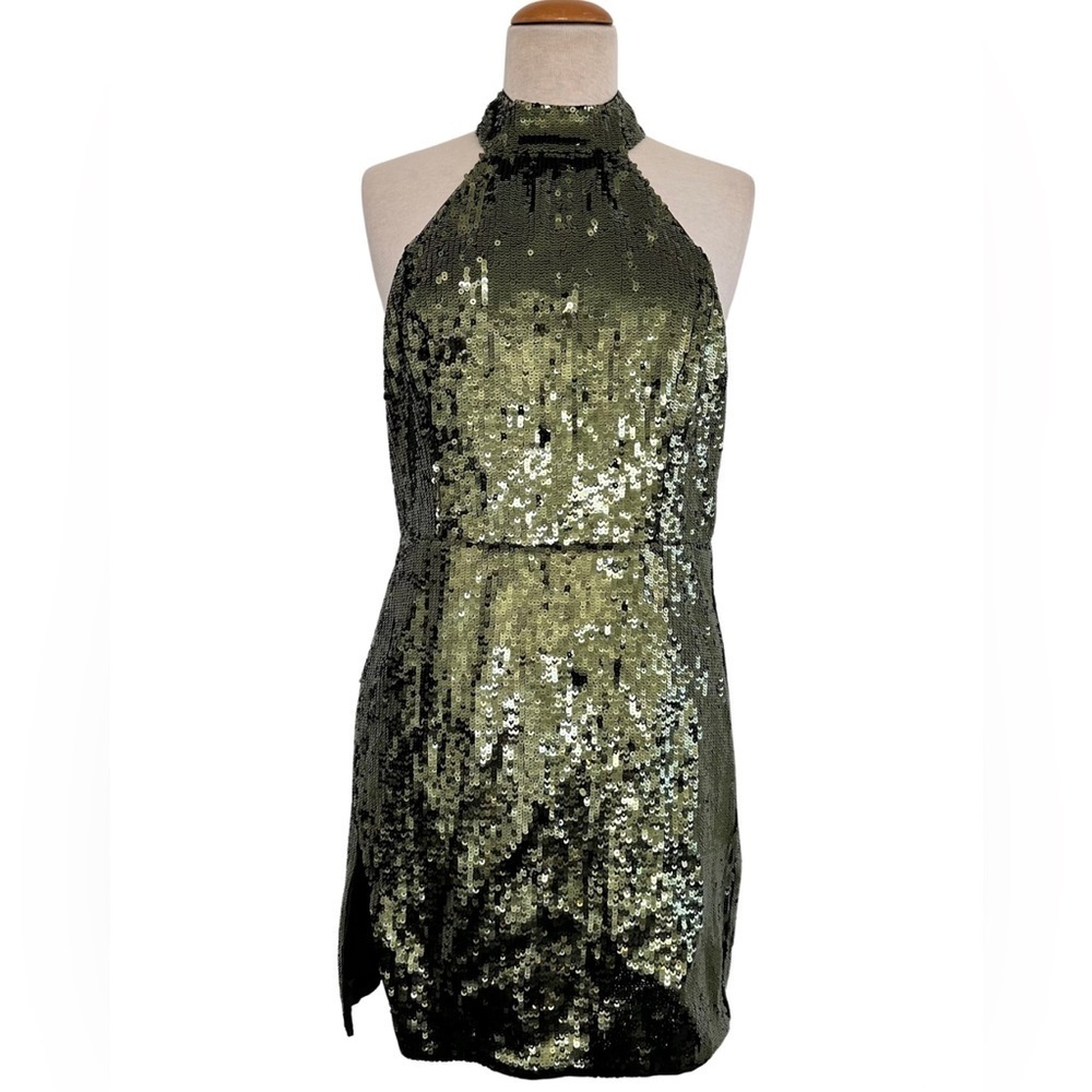Camila Coelho Halter Sequin Dress in Green